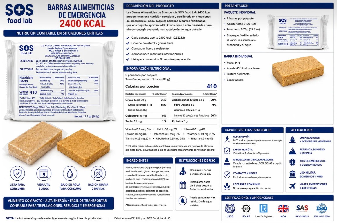Barras De Cereal SOS Food Labs Sabor Neutro 84 G 2400kcal raciones de emergencia - Imagen 3