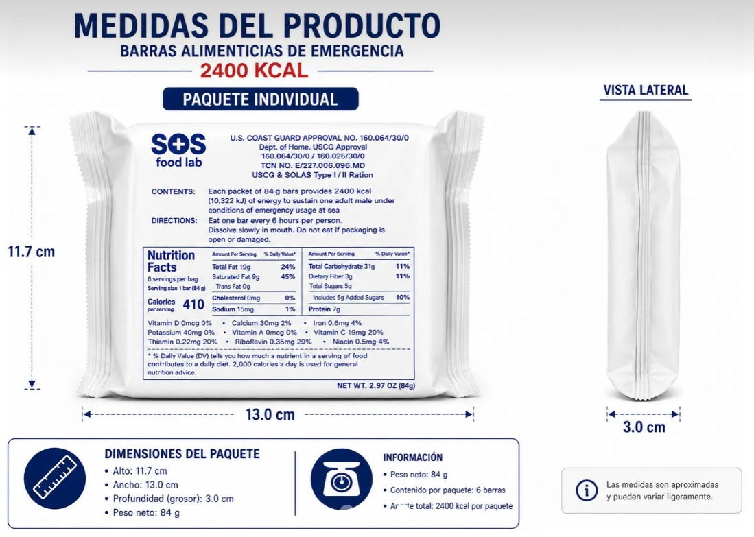 Barras De Cereal SOS Food Labs Sabor Neutro 84 G 2400kcal raciones de emergencia - Imagen 2
