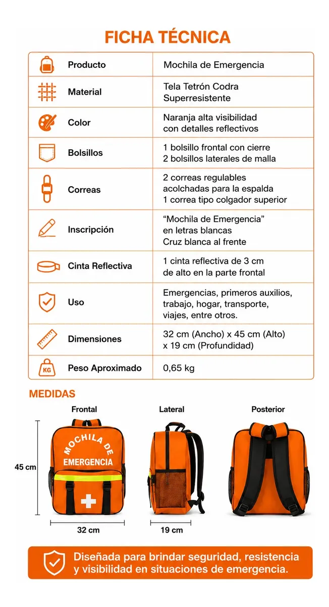 Mochila de emergencia Hero - Z02 naranja. - Imagen 4